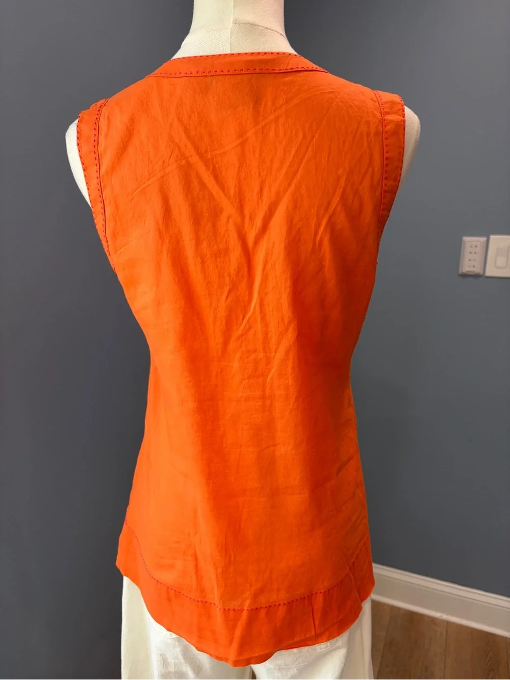 Tory Burch Orange 100% Cotton Ruffle Sleeveless Blouse Top Size 4
